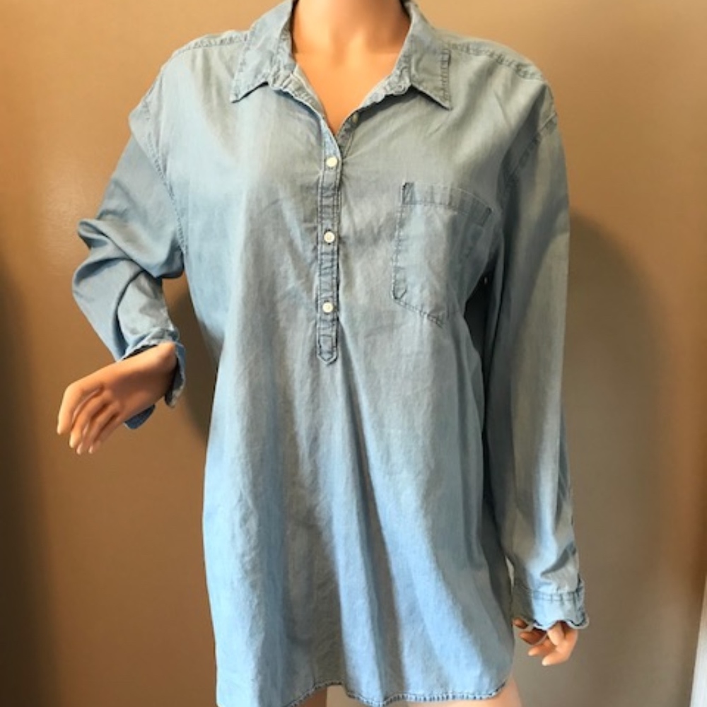 Lucky Brand Cotton Boyfriend Shirt Blue Denim